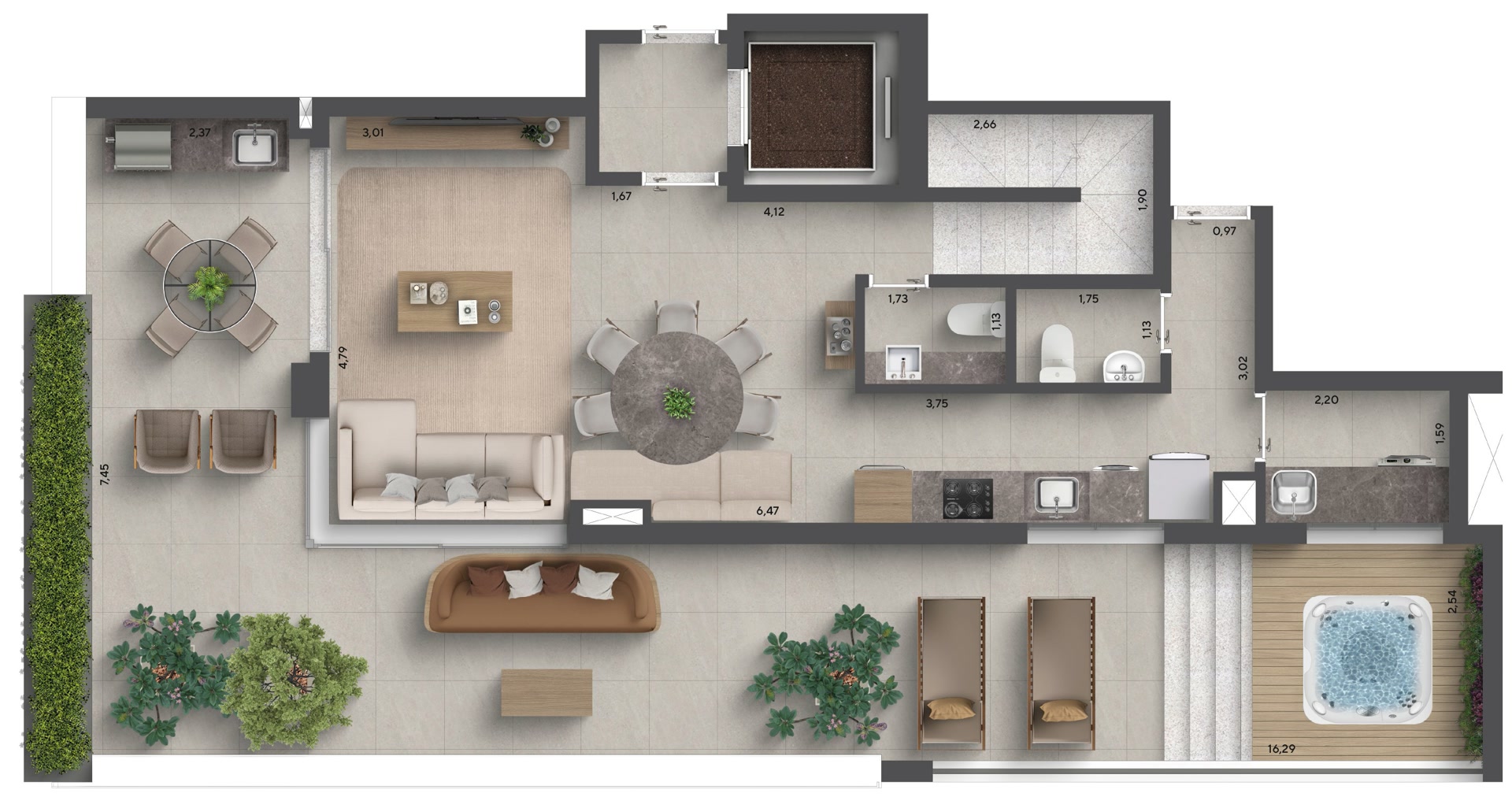 Planta duplex garden 179 m²