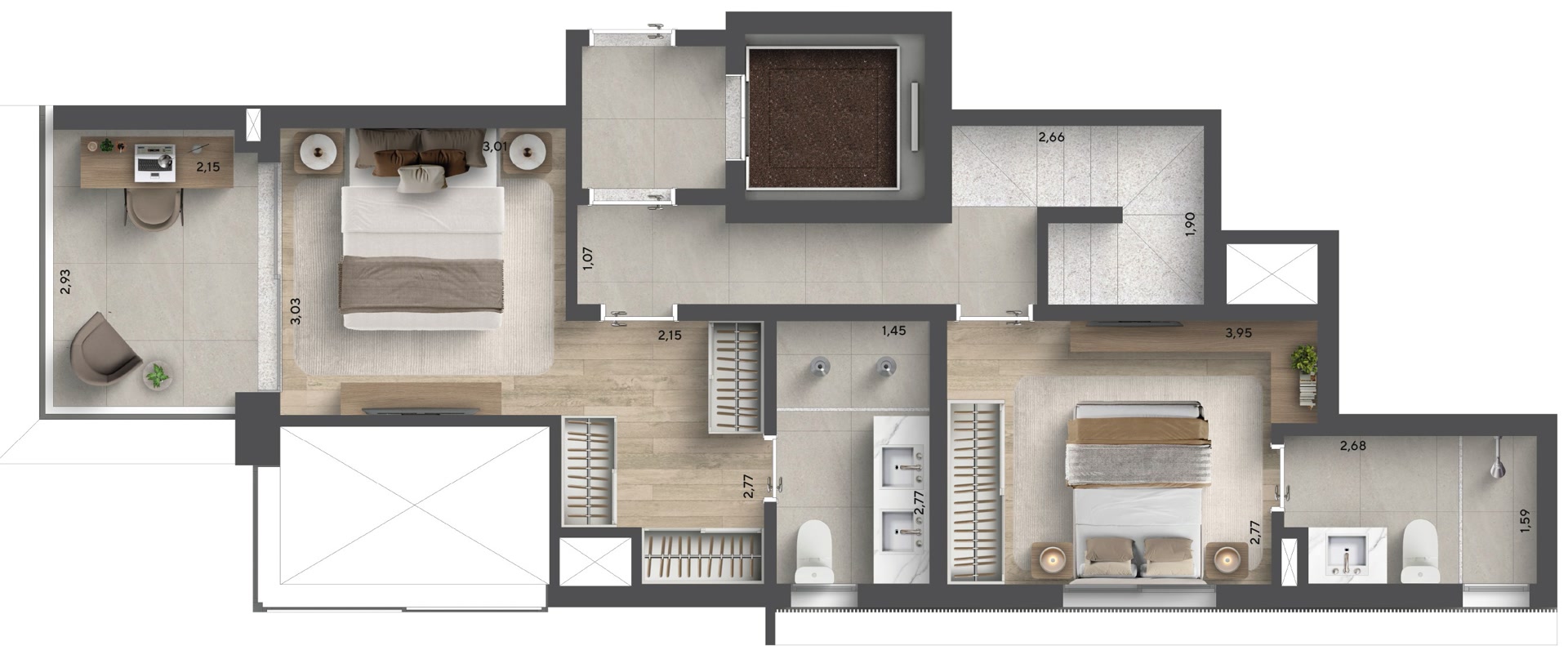 Planta duplex garden 179 m²