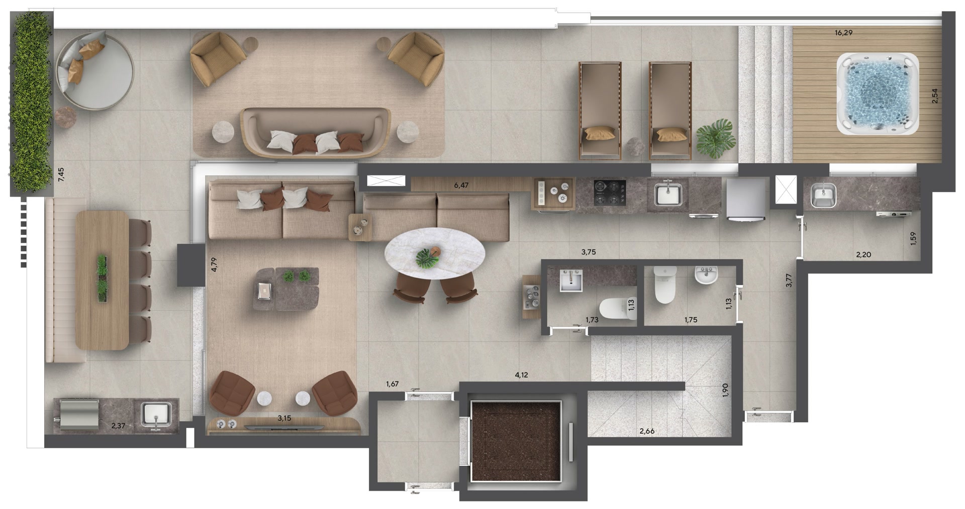 Planta duplex garden 180 m²