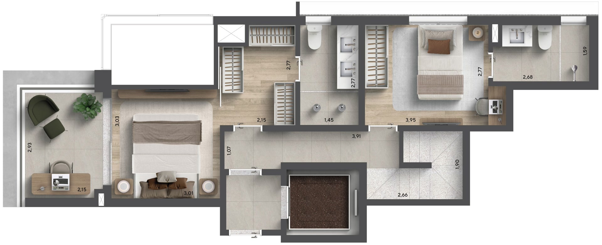 Planta duplex garden 180 m²