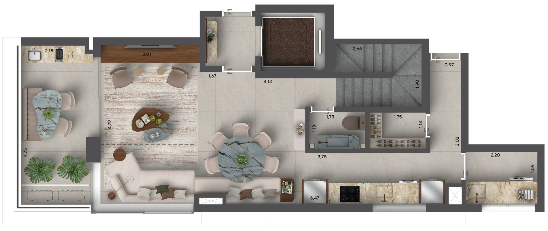 Planta duplex padrão 127 m²